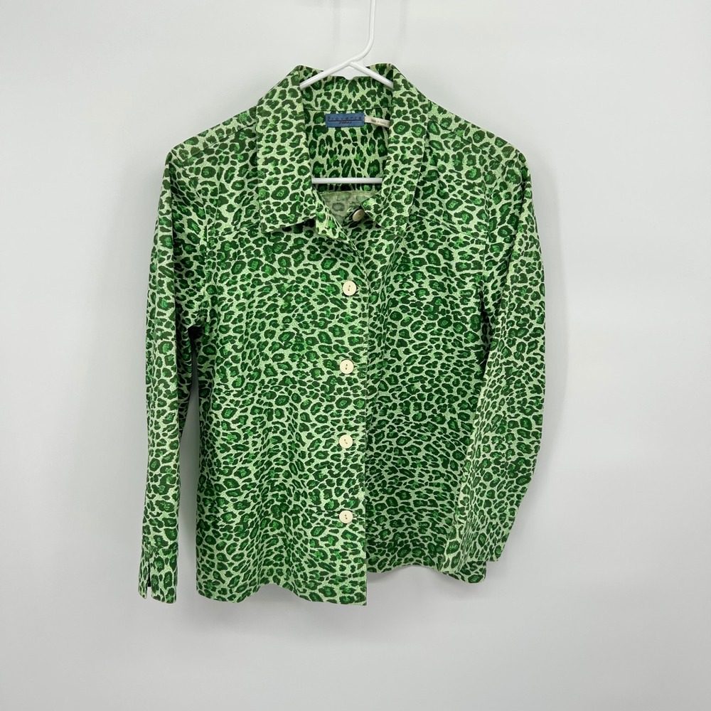 Provence d'Amour Green‎ Leopard Print Shirt Jacket Womens Small
